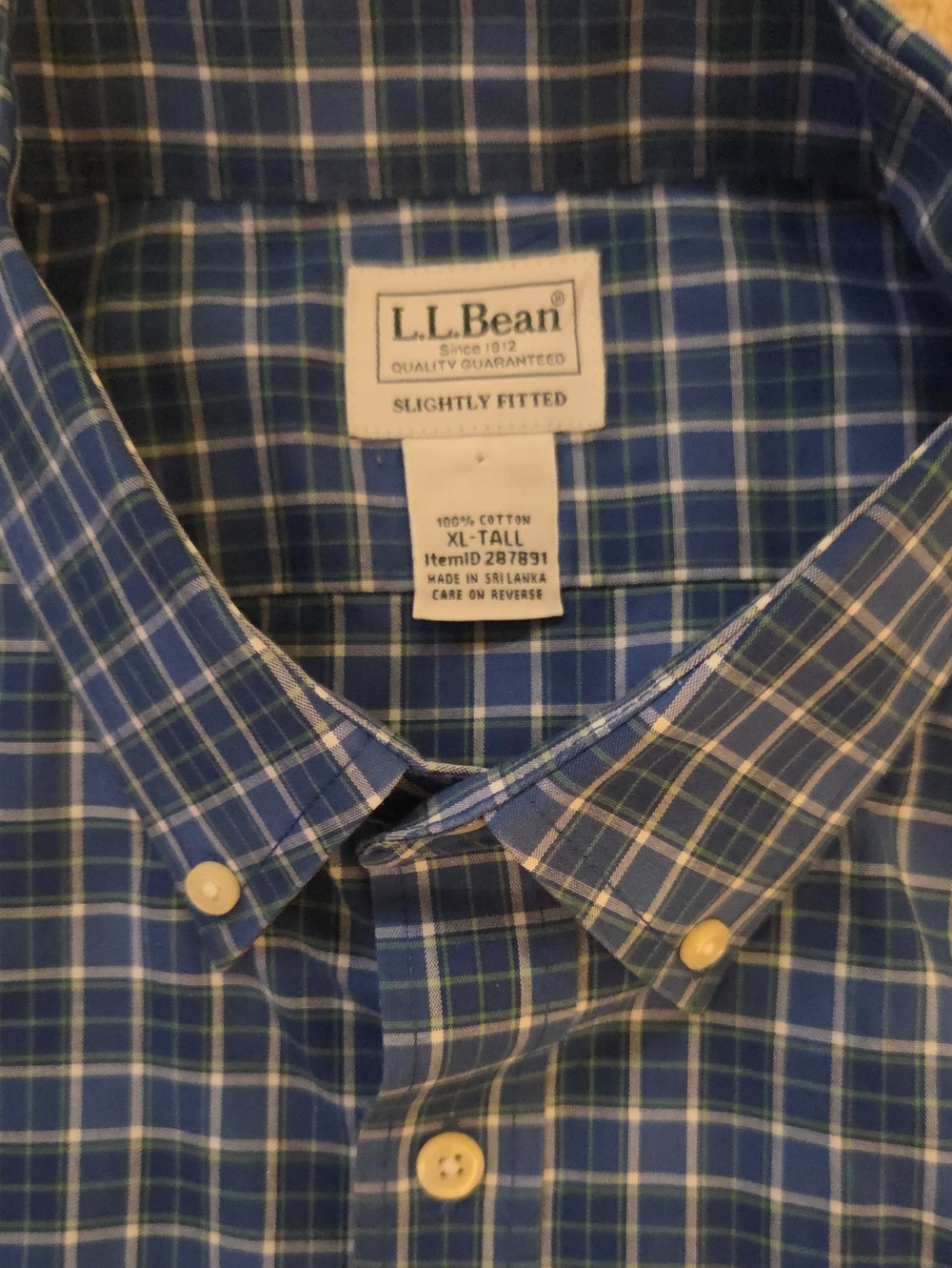 LL Bean Men's XL Tall XLT Wrinkle Free Kennebunk Plaid Button Down Shirt